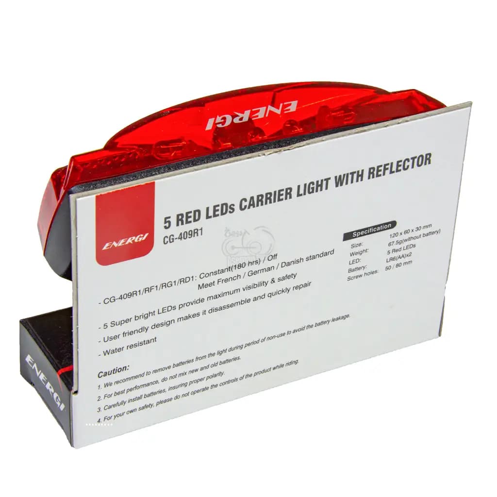 خرید چراغ عقب ترک‌بند دوچرخه Energi CG-409R1 – ۵ LED قرمز با شبرنگ 180 ساعت نور ثابت تاییدیه اروپا ساخت تایوان — تصویر ۷