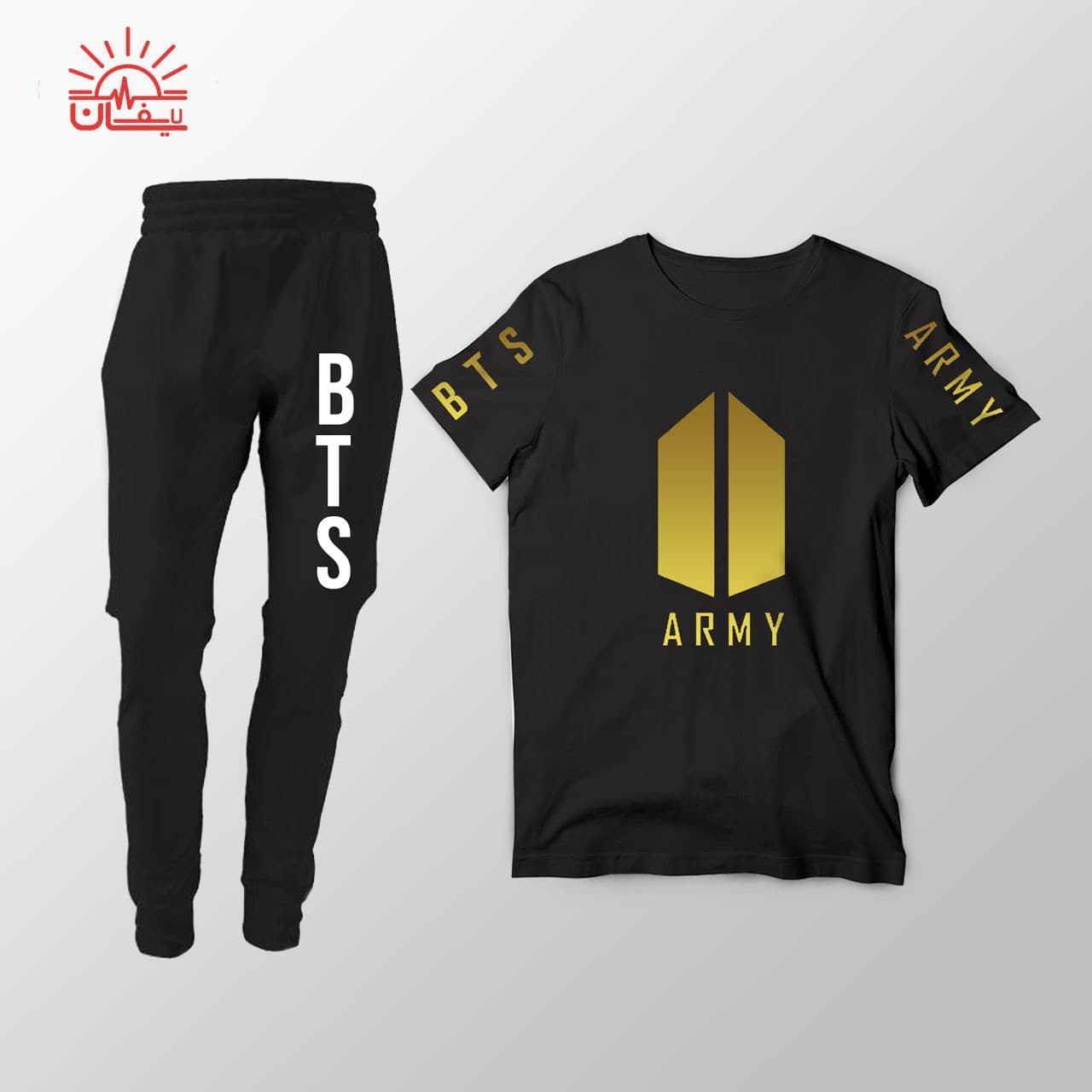 ست تیشرت مشکی و اسلش BTS