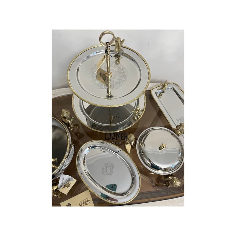شیرینی خوری بیضی استیل برنج سافلون 40360 — تصویر ۵