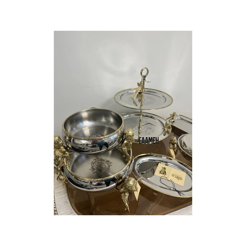 ظرف پذیرایی سه فرشته استیل برنج 40221 — تصویر ۵