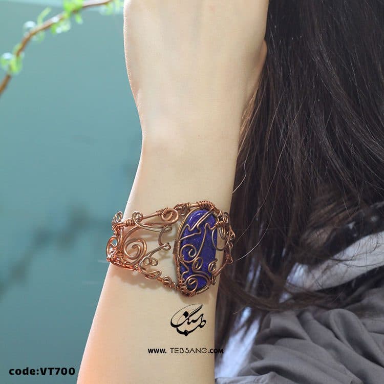 دستبند زنانه مس بافت سنگ لاجورد کد VT-700 — تصویر ۲