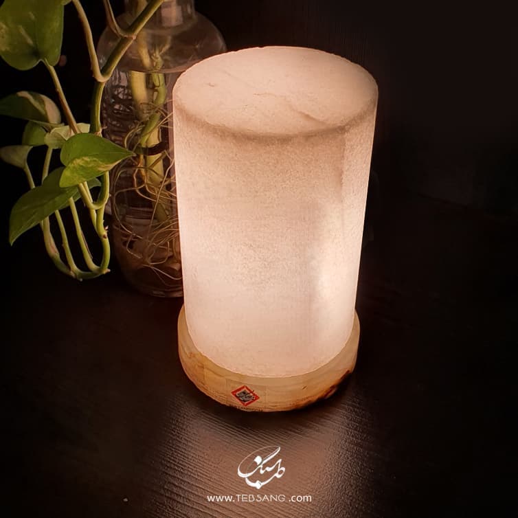 آباژور سنگ نمک طرح استوانه پایه سنگی — تصویر ۵
