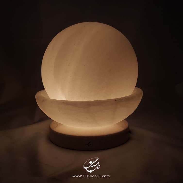 آباژور سنگ نمک طرح ماه گل پایه سنگی — تصویر ۳