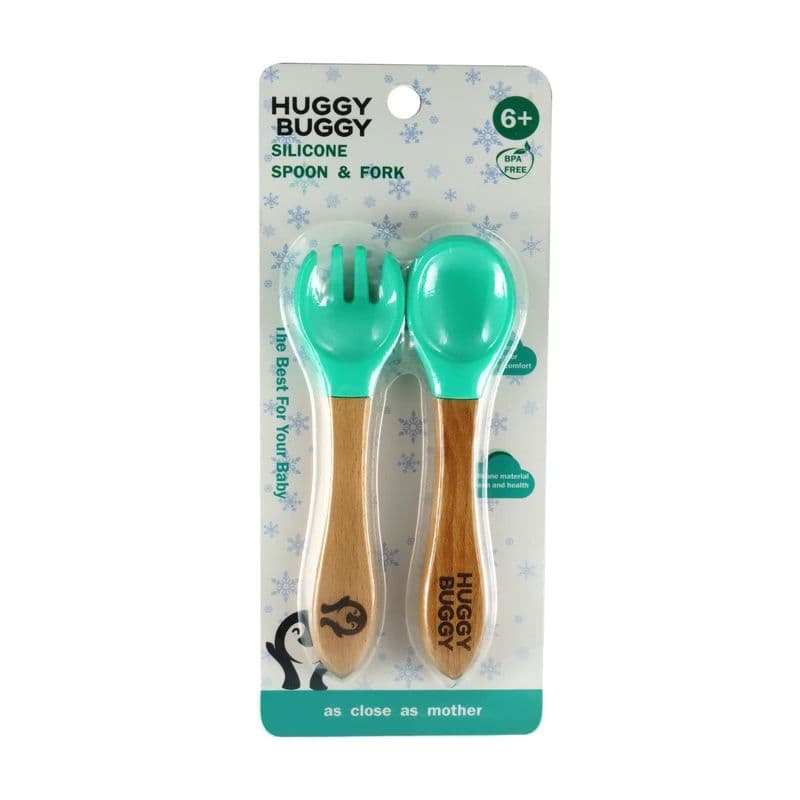 قاشق و چنگال سیلیکونی دسته چوبی هاگی باگی huggy buggy — تصویر ۵