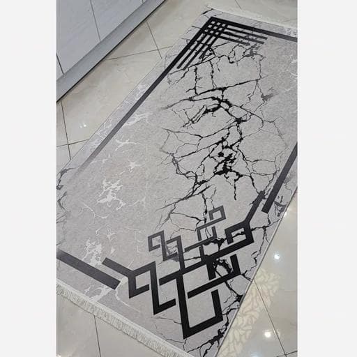 فرش ماشینی چاپی | فرشینه هازان ترک طرح مدرن نقره ای کد h176 (پس کرایه) — تصویر ۴