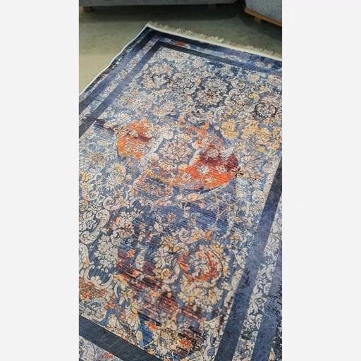 فرش ماشینی چاپی | فرشینه هازان ترک آبی مدرن کدh395 (پس کرایه) — تصویر ۵
