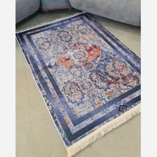 فرش ماشینی چاپی | فرشینه هازان ترک آبی مدرن کدh395 (پس کرایه) — تصویر ۳