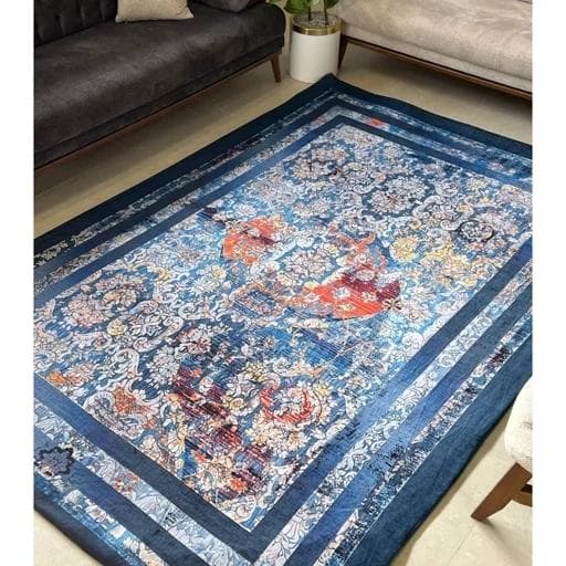 فرش ماشینی چاپی | فرشینه هازان ترک آبی مدرن کدh395 (پس کرایه)