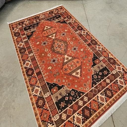 فرش ماشینی چاپی | فرشینه هازان ترک طرح سنتی نارنجی کدO129 (پس کرایه) — تصویر ۲