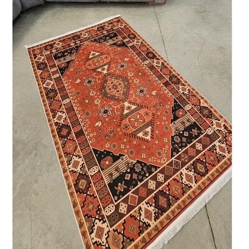 فرش ماشینی چاپی | فرشینه هازان ترک طرح سنتی نارنجی کدO129 (پس کرایه) — تصویر ۴