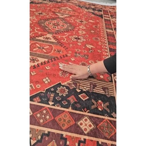 فرش ماشینی چاپی | فرشینه هازان ترک طرح سنتی نارنجی کدO129 (پس کرایه) — تصویر ۵
