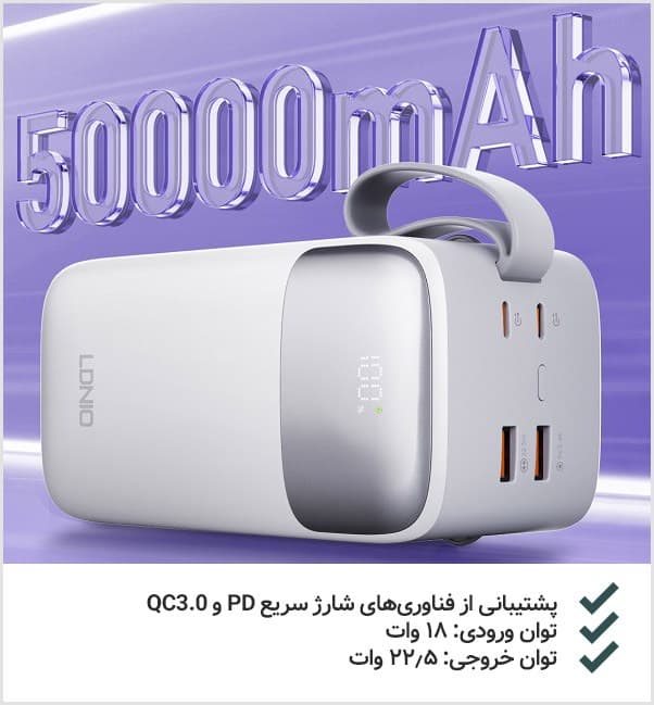 پاور بانک 50000 الدینیو مدل PQ50 غول مرحله آخر پاور — تصویر ۲