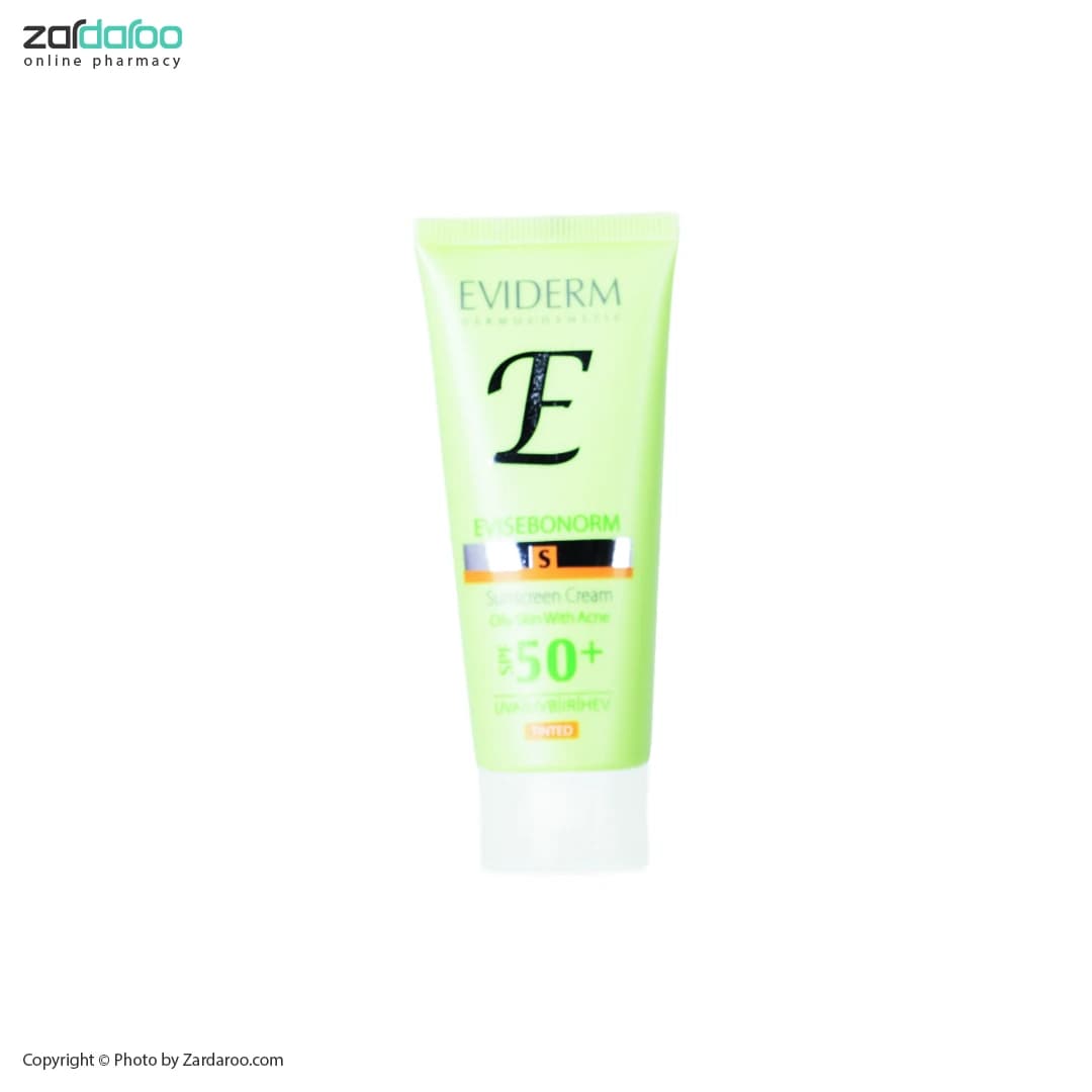 کرم ضد آفتاب اوی سبونورم رنگی +SPF 50 پوست چرب و جوش دار اویدرم Eviderm — تصویر ۲