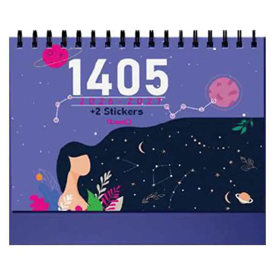 تقویم رومیزی سال 1405 همراه با استیکر طرح دختر بنفش