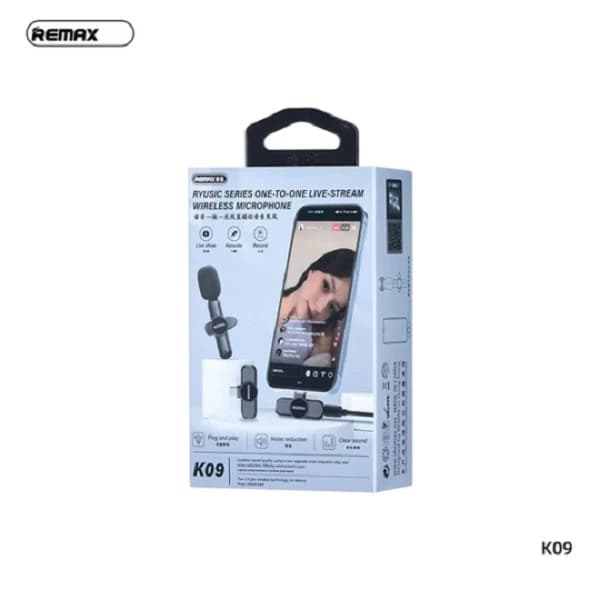 میکروفن یقه‌ای بی‌سیم ریمکس مدل K09-Type C با اتصال Type-C و قابلیت حذف نویز — تصویر ۵