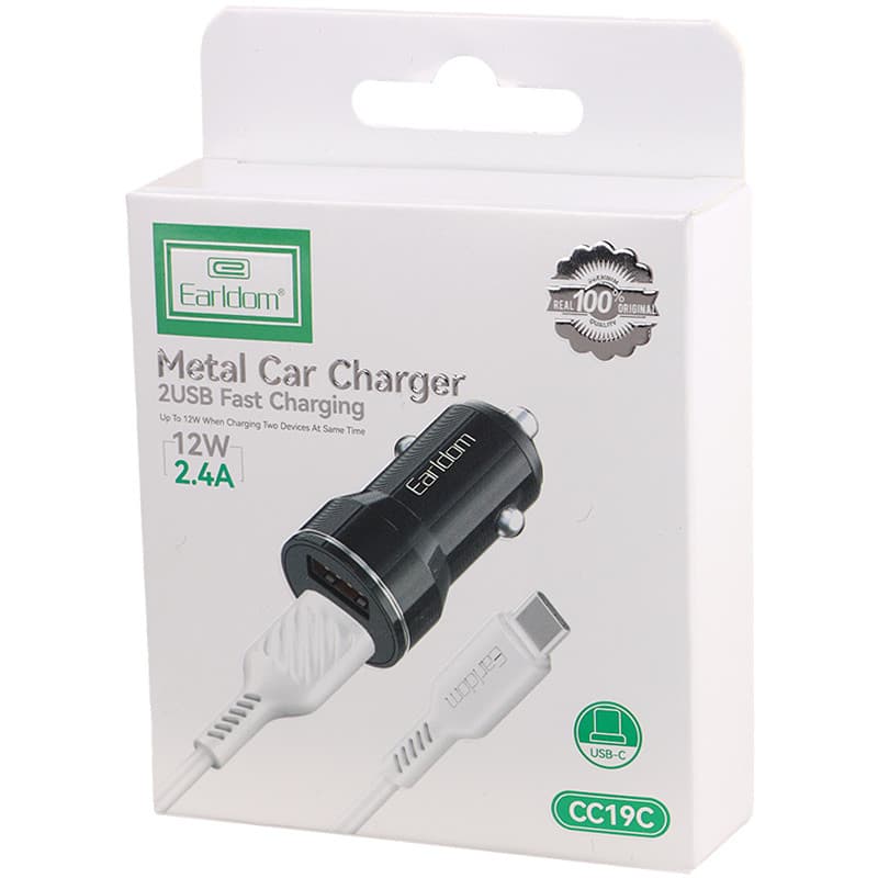 شارژر فندکی فست شارژ Earldom ES-CC19C 2.4A 12W + کابل تایپ سی — تصویر ۲