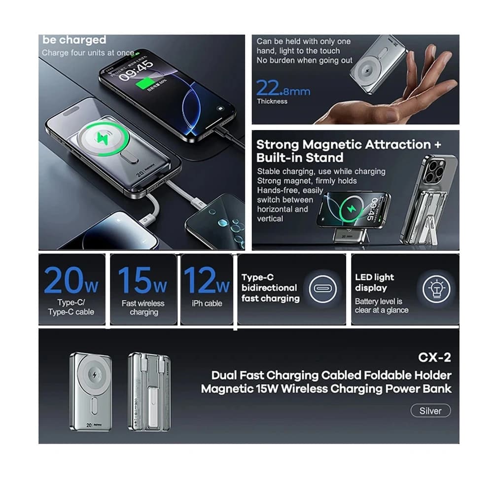 پاور بانک وایرلس ریمکس مدل مگنتیک CX-2 ظرفیت 10000 میلی آمپر — تصویر ۴