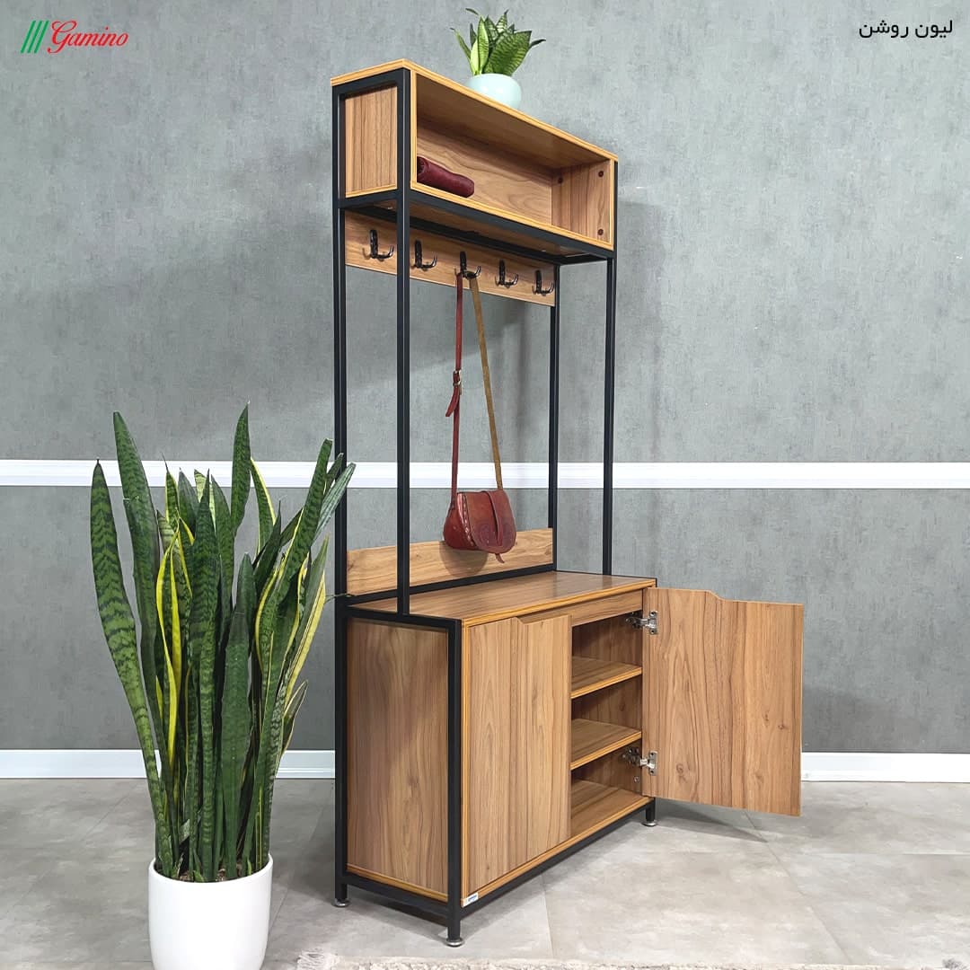 جاکفشی جالباسی ایستاده چوب و فلز باربد — تصویر ۴