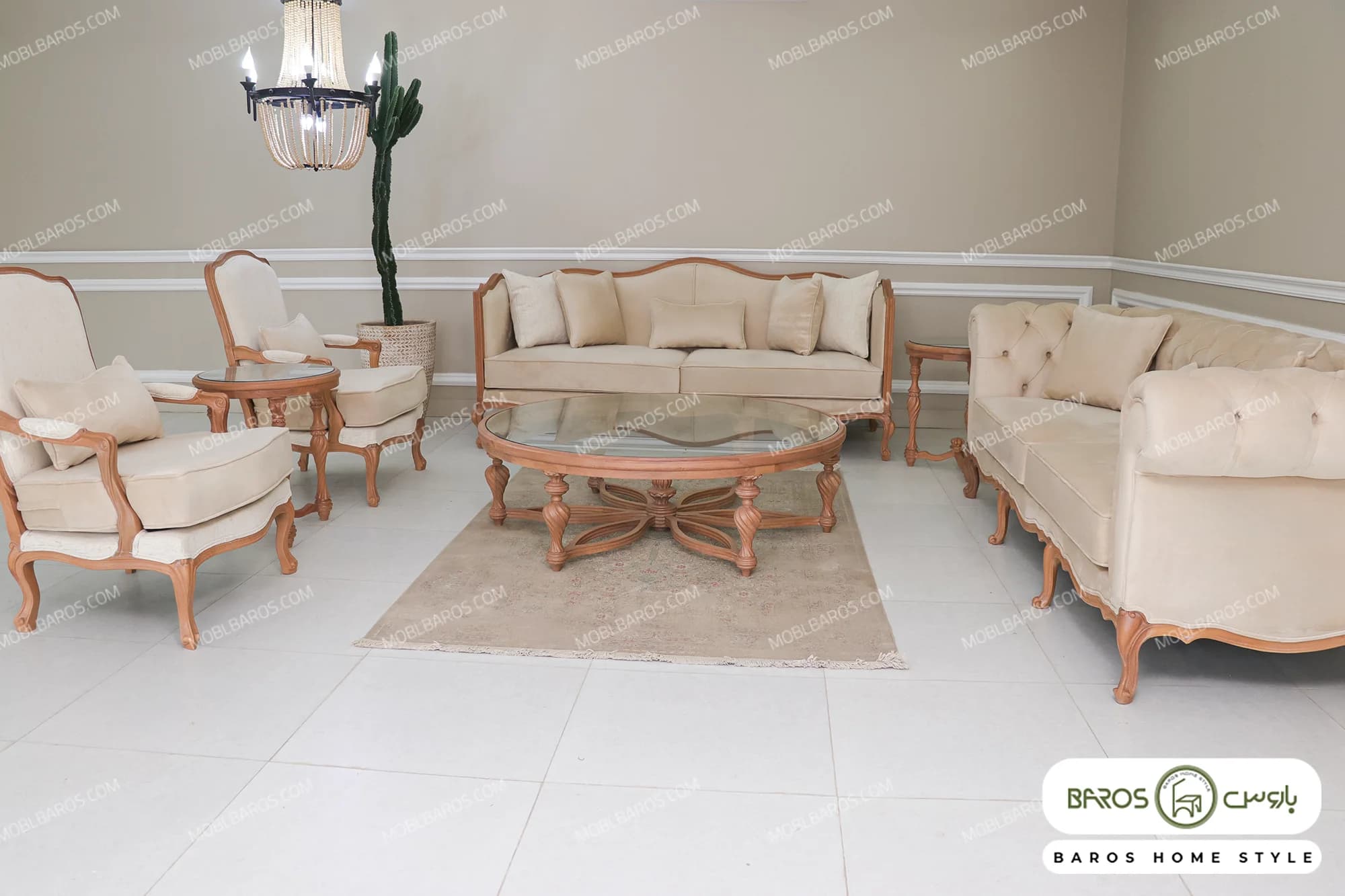 مبل نئوکلاسیک گندم و کاناپه چستر جورجیا و تکنفره فرانسوی کد ۵
