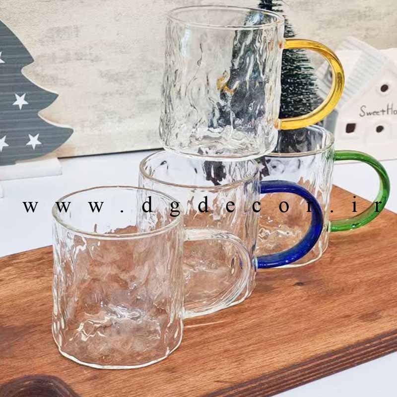 لیوان طرح برجسته پیرکس دسته رنگی مدل ICE