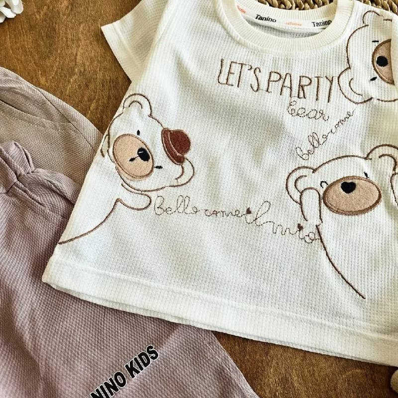 تیشرت شلوارک بیسکویتی کتان خرس lets party کد ۴۹۳۸ — تصویر ۲