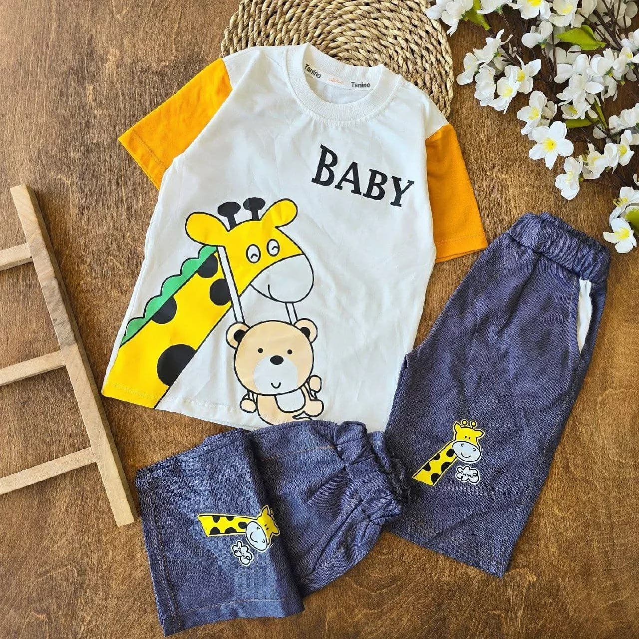 تیشرت شلوارک کتان زرافه خرس baby سایز ۴۰،۴۵ کد ۴۸۸۴