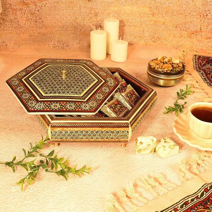 شکلات خوری چوبی 6 گوش خاتم 4023 — تصویر ۲