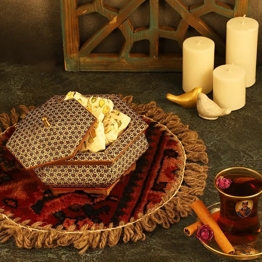 شکلات خوری چوبی 6 گوش 18 خاتم 6023 — تصویر ۲