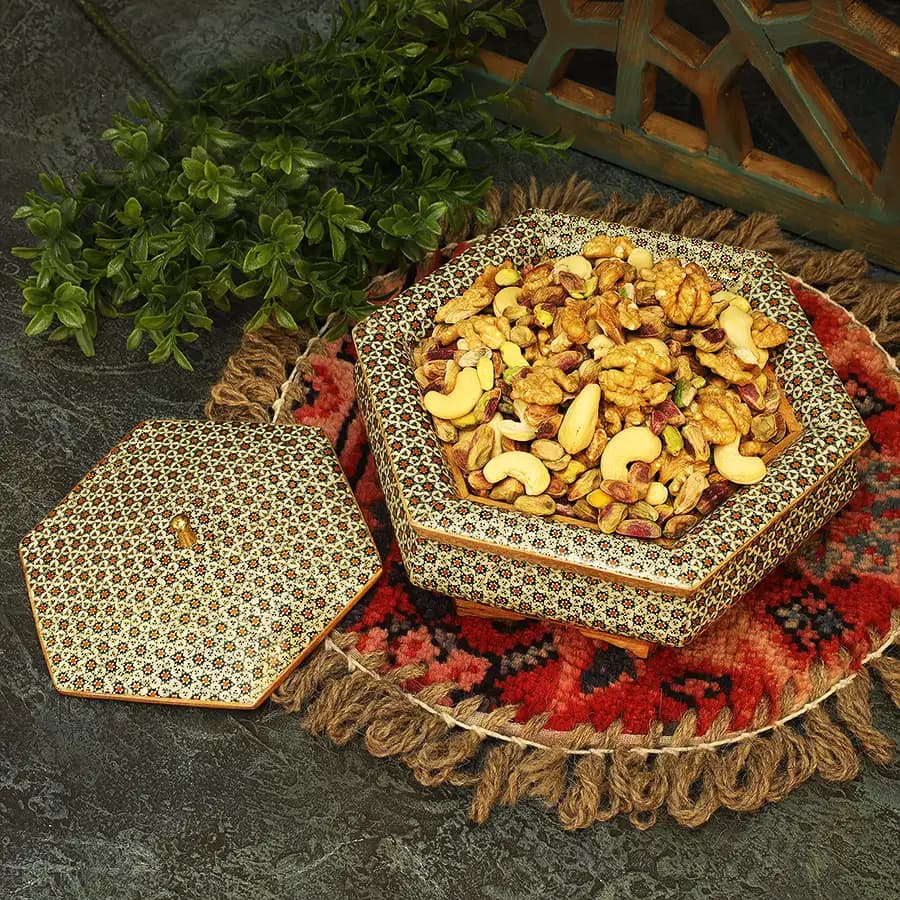 شکلات خوری چوبی 6 گوش 18 خاتم 6023 — تصویر ۳