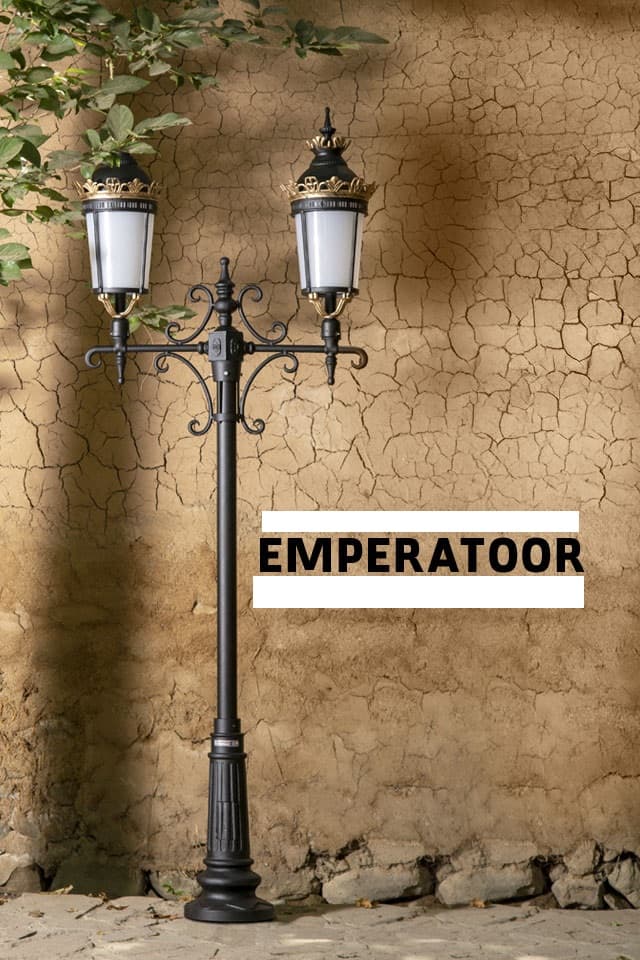 چراغ پارکی شب تاب مدل امپراطور + دو شاخه باتیس سربالا + پایه نارون — تصویر ۲