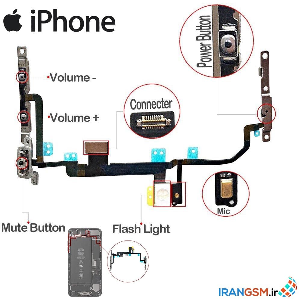فلت دکمه پاور ولوم و سایلنت موبایل آیفون Apple iPhone 8 Plus