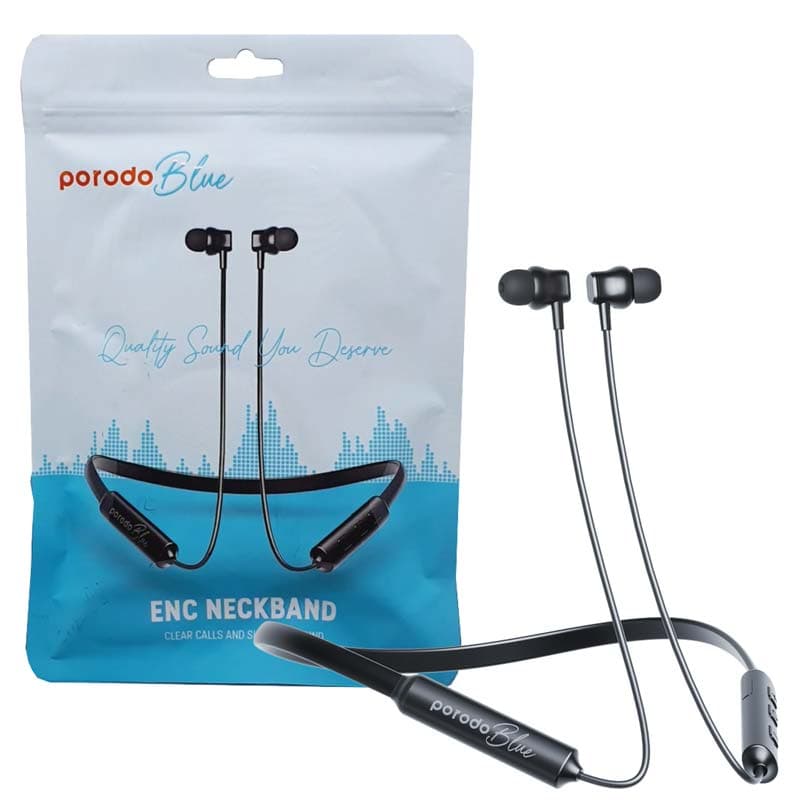 هدفون بلوتوث دورگردنی پرودو Porodo neckband Blue with ENC