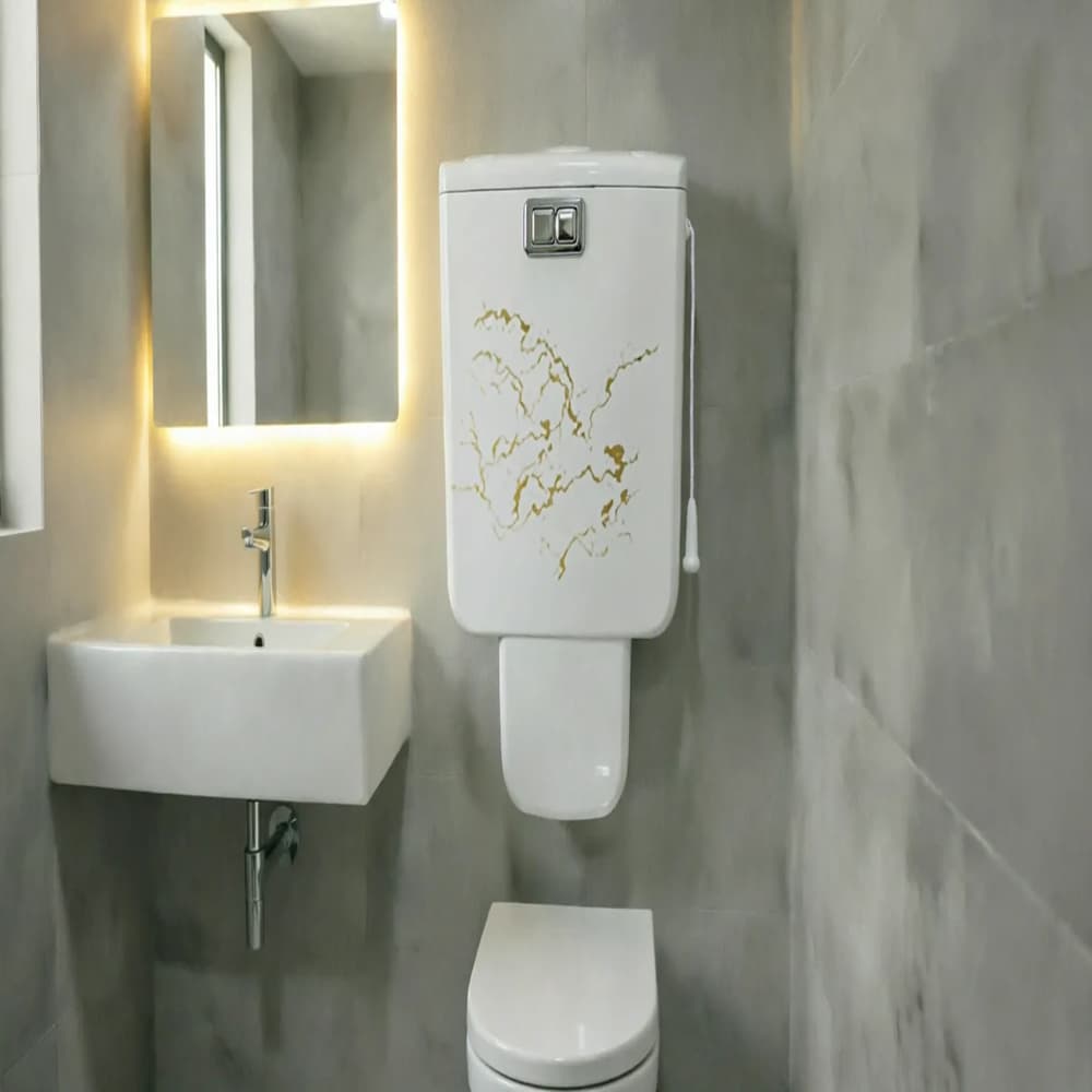 فلاش تانک دیواری کاسپین پلاس (ماربل طلایی) | سارودی (ایمن آب)