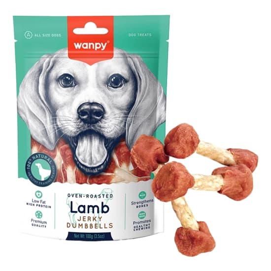 تشویقی سگ ونپی مدل دمبل با گوشت بره 100 گرم – Wanpy Lamb Jerky Dumbbells