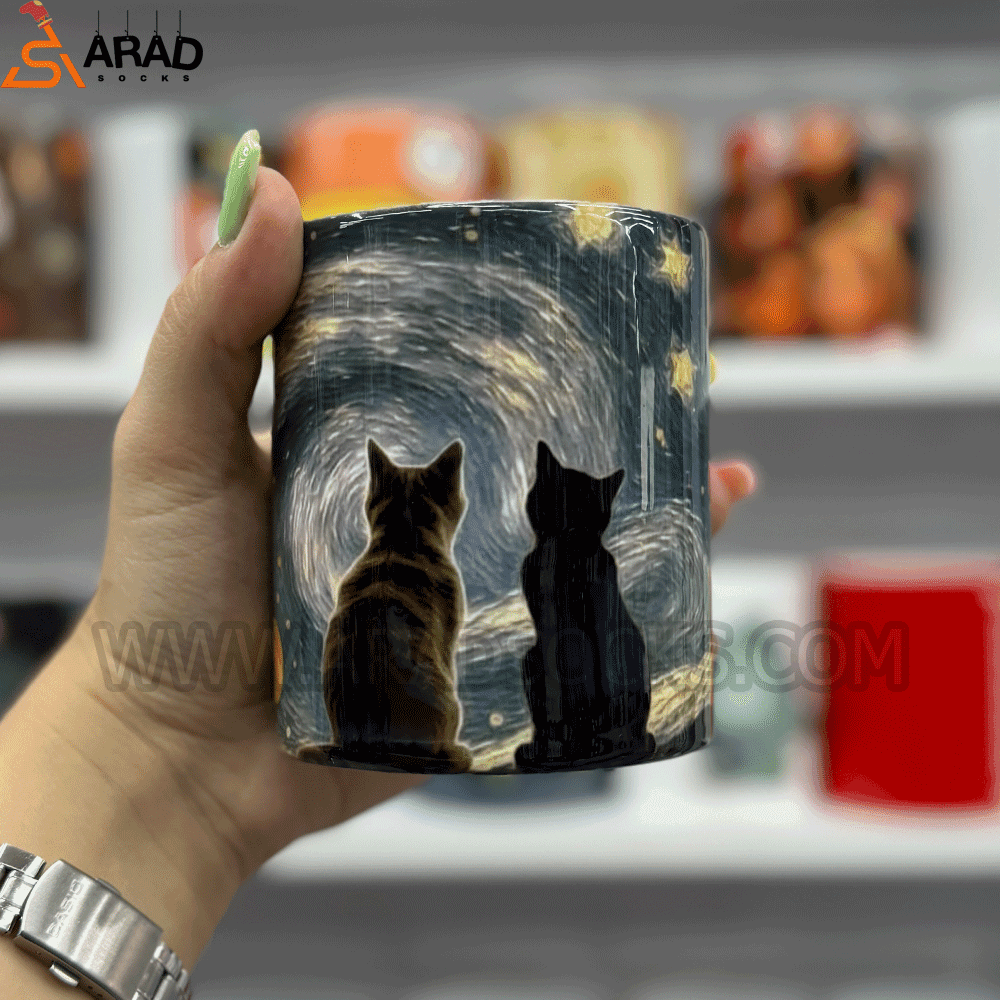ماگ سرامیکی شب پر ستاره و گربه