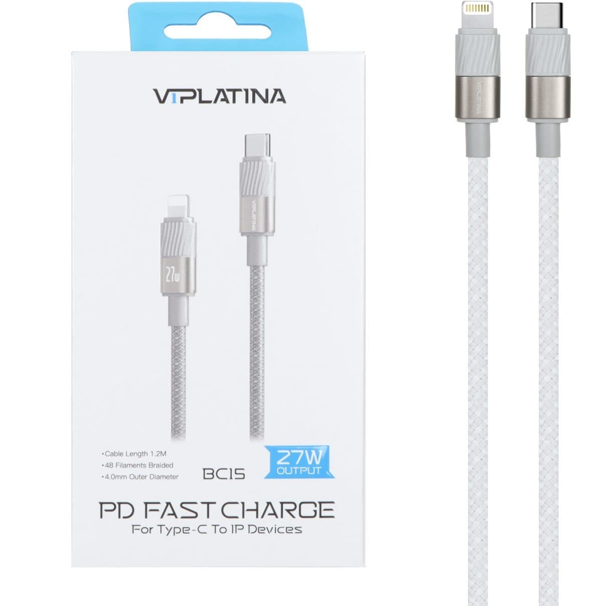 کابل VIPLATINA مدل BC86 از نوع USB-C به Lightning