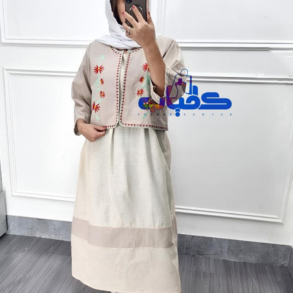 ست ساحلی کت وسارافن گلدوزی زنانه لینن/کد711