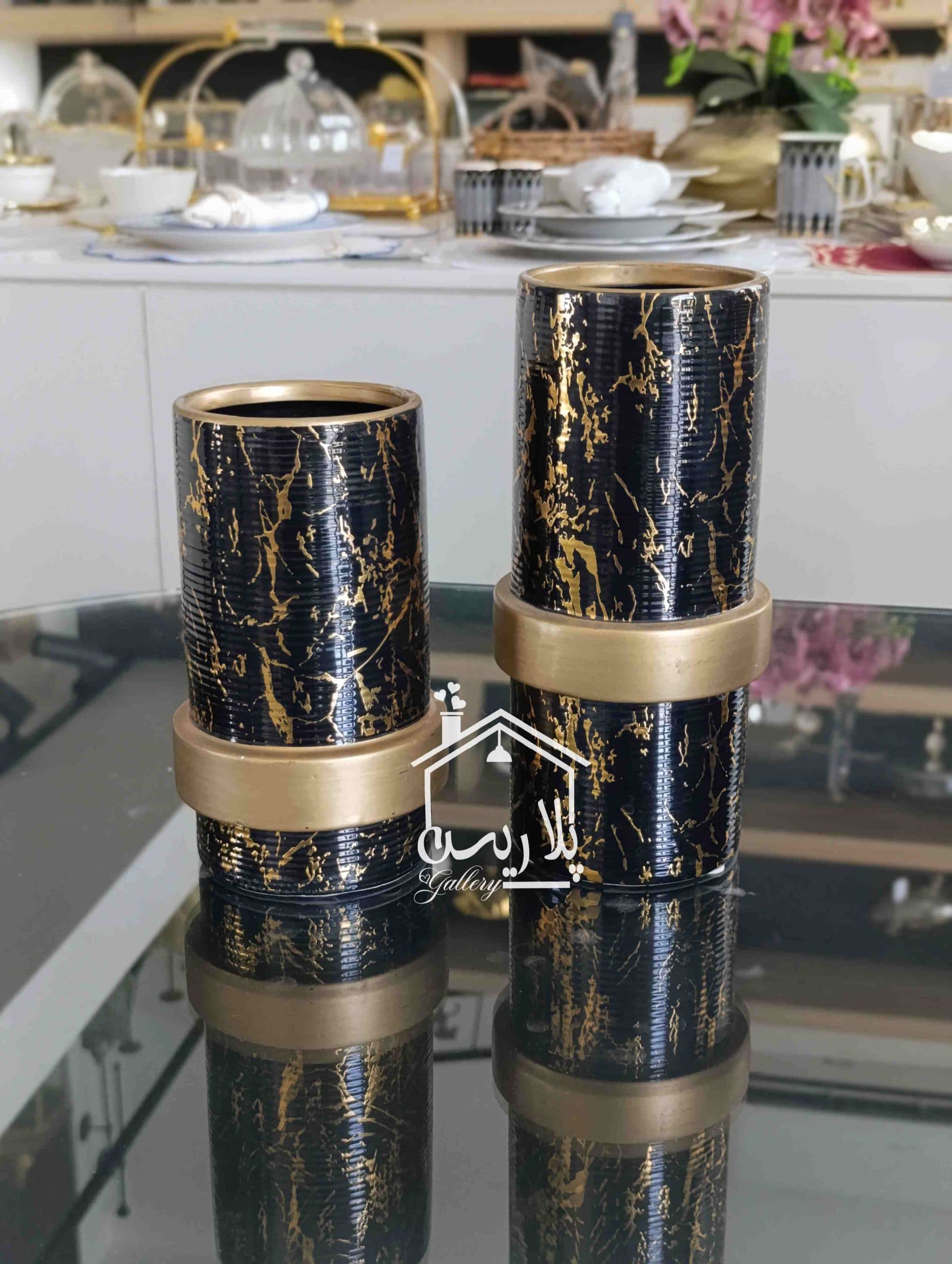 گلدان سرامیک ماربل بلند نوار طلا ۱۷۰۹۰ـ۱۷۰۹۱