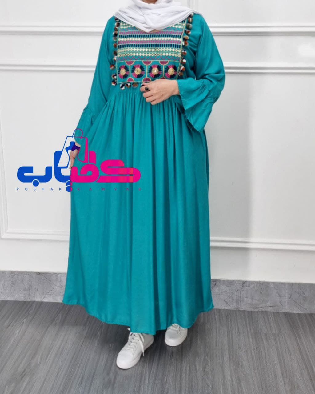 پیراهن ساحلی نخی گلدوزی هندی/کد600 (تخفیف ویژه عید) — تصویر ۵
