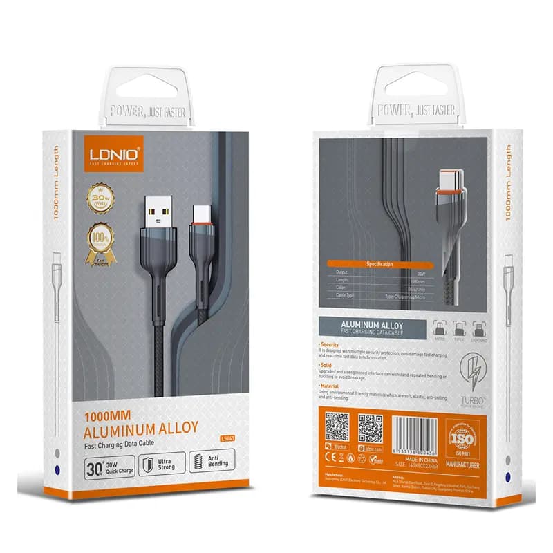 کابل شارژ LDNIO LS641 مدل USB به TYPE C طول 1 متر کنفی
