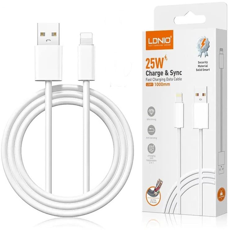 کابل شارژ LDNIO LS891 مدل USB به LIGHTNING طول 1 متر 25 وات — تصویر ۲