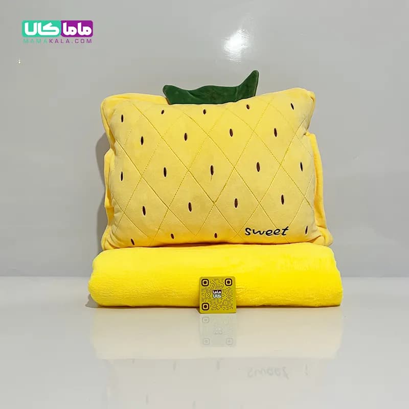 عروسک بالشت پتودار + گرمکن دست مدل لیمویی 45 سانتیمتر
