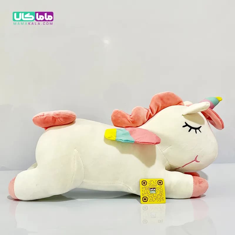 عروسک اسب یونیکورن خوابیده بالشتی سفید 60 سانتیمتر — تصویر ۵