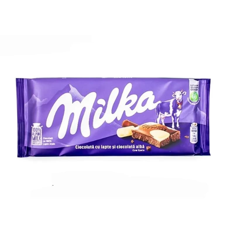 شکلات تخته‌ای ترکیب شکلات سفید و شکلات میلکا ۱۰۰ گرمی