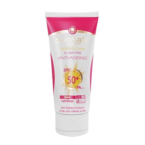 کرم ضد آفتاب +SPF 50 ضد چروک سان سیف بژ روشن انواع پوست (50 میل)