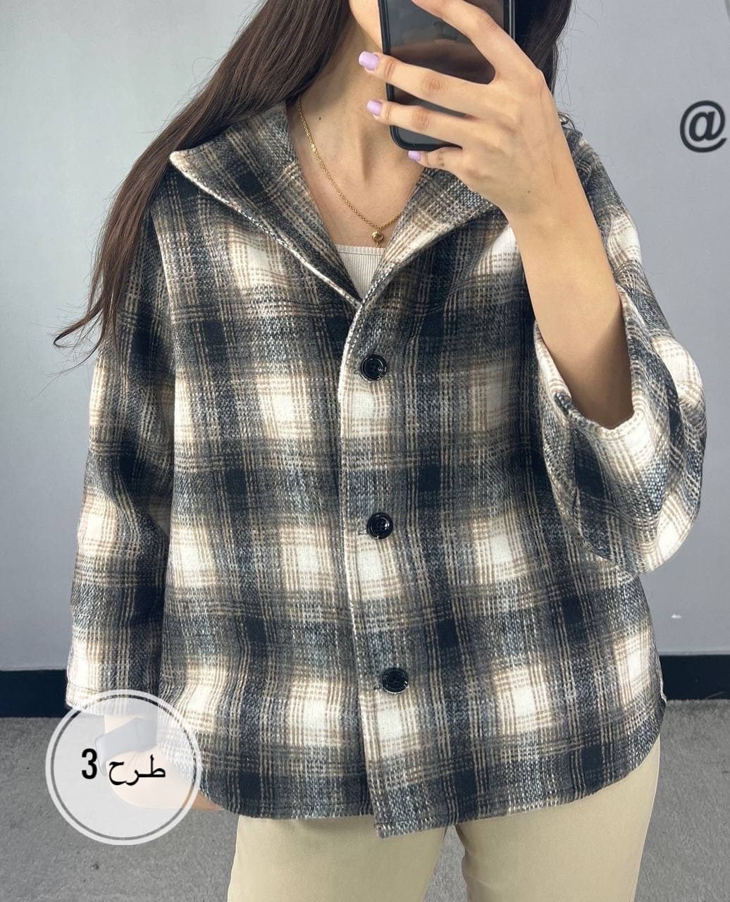 کت چهارخونه زنانه پشمی مدل مروارید ۱۶۵۹ — تصویر ۳