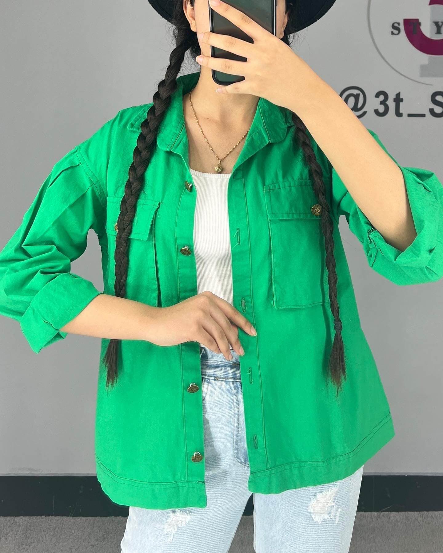 مانتو کتی کوتاه لنین جیب پاکتی استایل کد ۱۵۵۱ — تصویر ۷