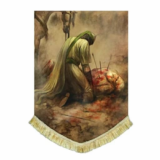 کتیبه مخمل نقاشی عمودی حبیب بن مظاهر و امام حسین(ع)