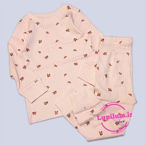 ست بلوز شلوار کبریتی دخترانه صورتی کمرنگ طرح گل