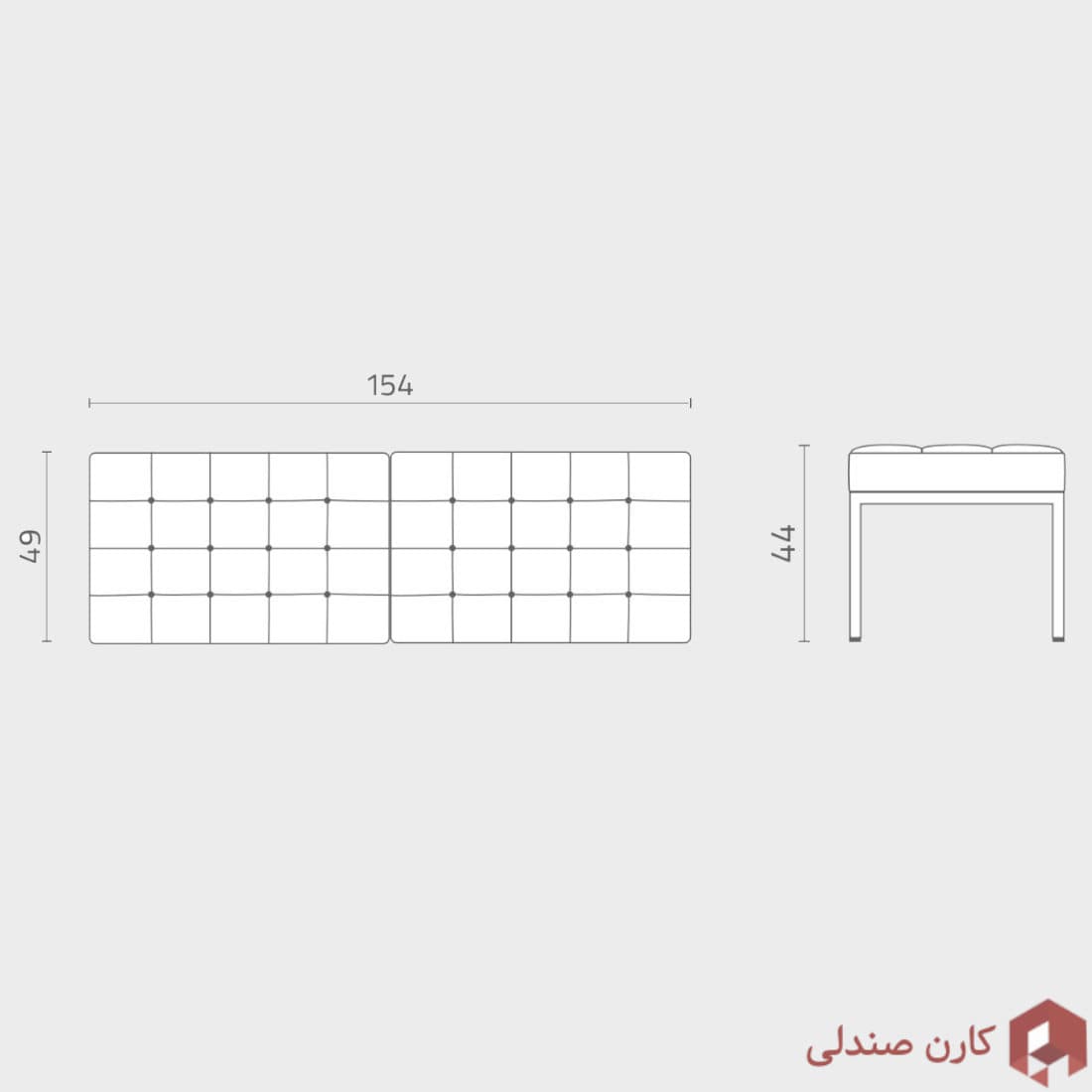 نیمکت انتظار (پاف) سه نفره اروند مدل فلورانس 4022W ( پایه چوبی ) — تصویر ۳